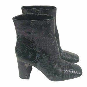 NWOT SAM EDELMAN PYTHON PRINT LEATHER BOOTIES,8 M,NEW, DARK GRAY WITH BLUE SHADE